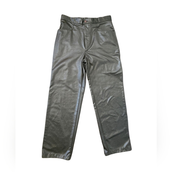 Vintage Olive Green Faux Leather Pants 80s Highrise Made In Canada Size S - Picture 3 of 7